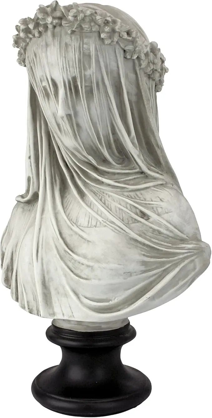Design Toscano Veiled Maiden Indoor Bust Statue, 9 Inch Wide, 14 Inch Tall, Cast Stone Resin, Antiqued White Finish with a Black Painted Base by GreenHaven Gardens