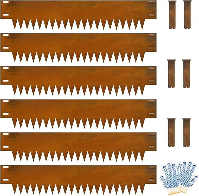 Co rten Steel Landscape Edging 10 Inch Tall 6 Packs, Pre-Rusted Metal Garden Edging with 6 Clips and a Pair of Gloves, Steel Edging for Landscaping, Garden by GreenHaven Gardens