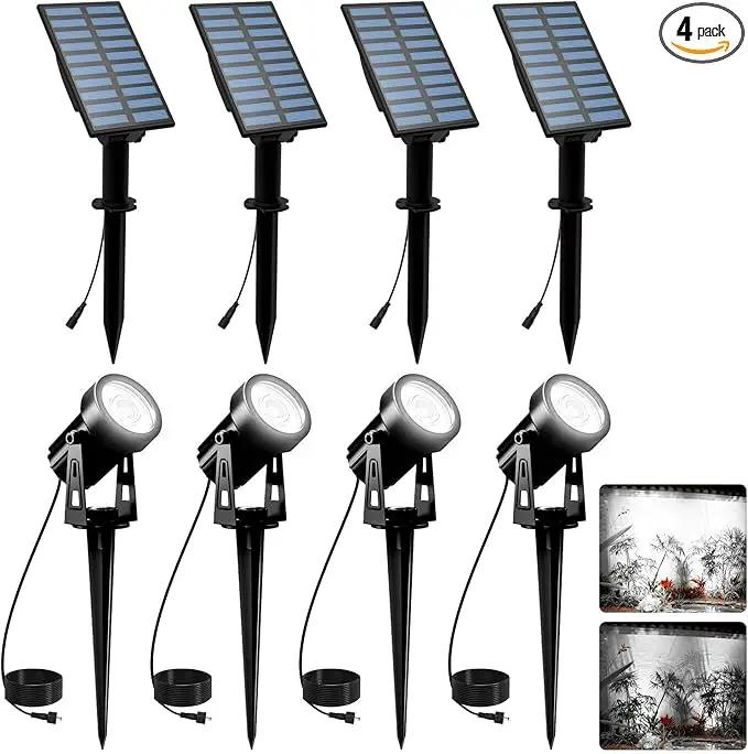 T-SUNUS Solar Spot Lights Outdoor White 4 Pack 6000K, IP65 Waterproof Landscape Spotlights with Separate Solar Panel & 9.8ft Cable Auto On/Off for Flag Pond Trees Driveway Garden Pathway Pool Area by GreenHaven Gardens