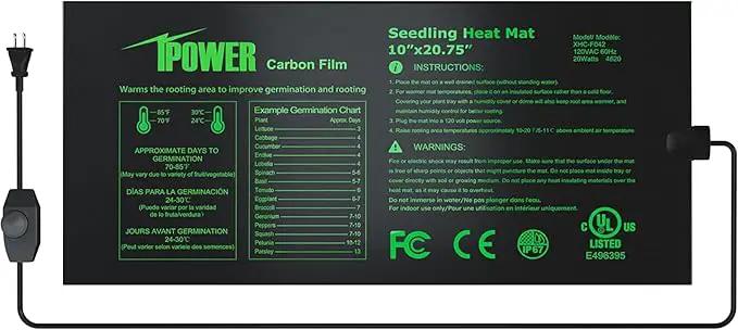 iPower 10"x20.75" Seeding Heat Mat, Adjustable Temperature Waterproof Durable Germination Station, Hydroponic Heating Pad for Indoor Gardening by GreenHaven Gardens
