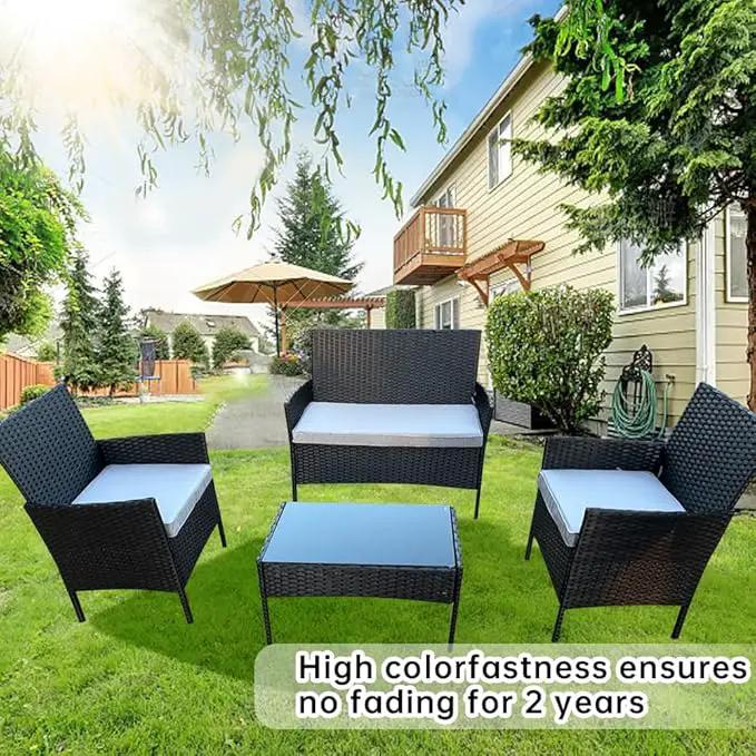 3-Pack Outdoor Patio Furniture Replacement Cushions Set–High-Elastic Sponge Cushions Fit 4-Piece Wicker Rattan Sofa, Loveseat & Chairs, 36x18x2 & 18x18x2, Waterproof, Fade-Resistant (Light gray) by GreenHaven Gardens