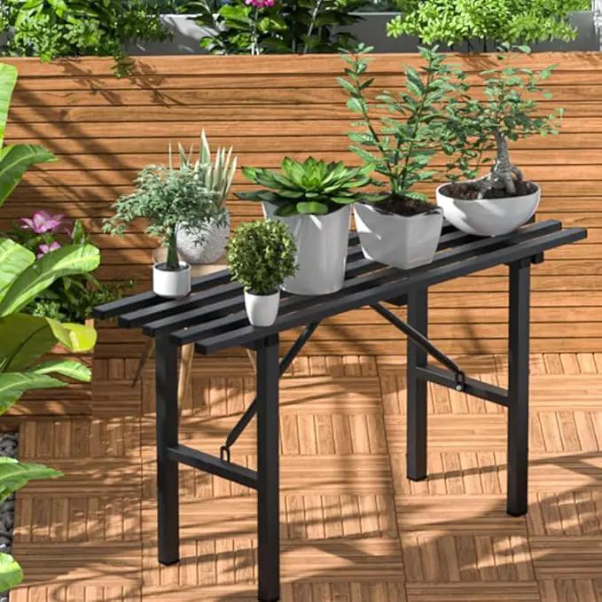 Premium Aluminum Plant Stand - Home Decor & Outdoor Garden Solution with 300 LBS Capacity, L37.8 x W11.4 x H19.7 inch by GreenHaven Gardens