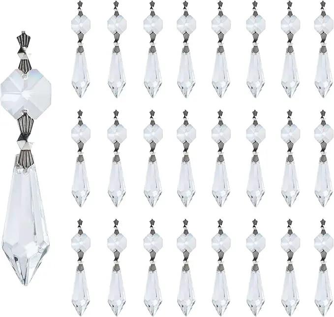 HDCRYSTALGIFTS 20Pcs 38mm Replacement Clear Chandelier Icicle Crystal Prisms Octogan Crystal Bead for Lamp Decor,Silver Bow Tie Connectors by GreenHaven Gardens