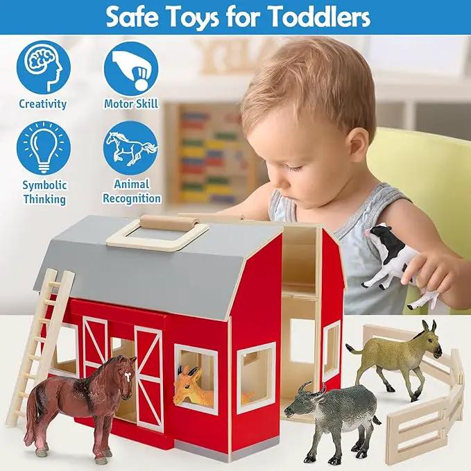 YEEBAY Farm Animals Toys for 3+ Year Old Kids Toddlers Girls Boys, Large Wooden Barn with Animal Play Figures, Farm Playset Educational Learning Toys, Ideal Christmas Birthday Gifts by GreenHaven Gardens
