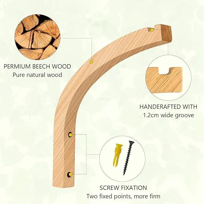 FGSAEOR Plant Hanger, Wall Planters for Indoor Plants, Wooden Wall Mounted Hanging Plant Hooks, Basket Hooks for Lanterns, Flower Bracket, Wind Chimes, Decoration (2-Pack,8-Inch) by GreenHaven Gardens