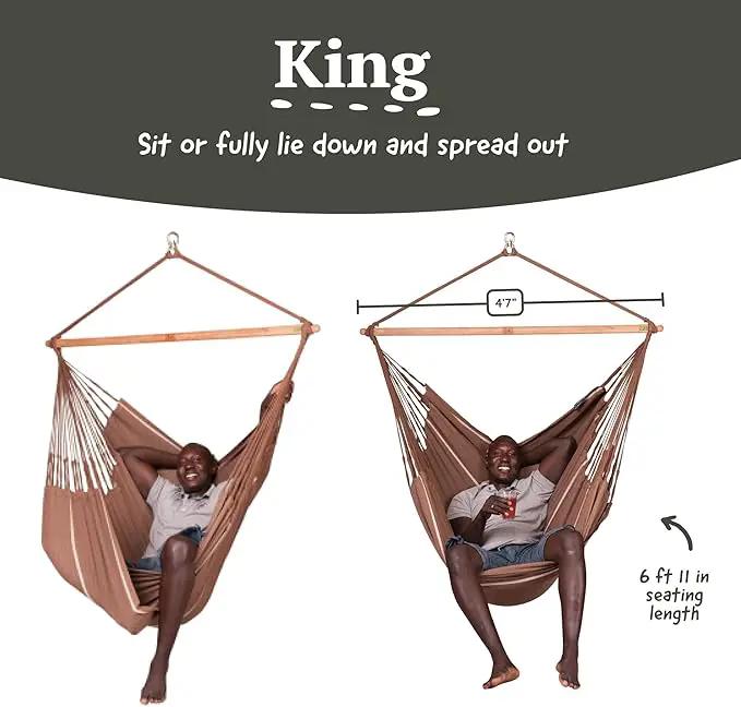 LA SIESTA® - XL King Habana Cotton Hammock Chair & CasaMount - Hanging Chair w/Suspension Kit for Walls Ceilings & Square Beams - Indoor Outdoor Swing Hanging Chair Bedroom Patio Balcony - Chocolate by GreenHaven Gardens