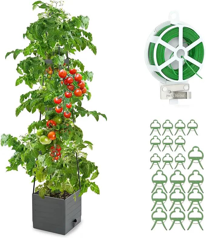 Raised Garden Bed, Planter Boxes with Trellis 58.3'' Tomato Planters for Climbing Vine Vegetables Flowers Plants Self Watering Tomatoes Cage for Outdoor Patio Greenhouse by GreenHaven Gardens