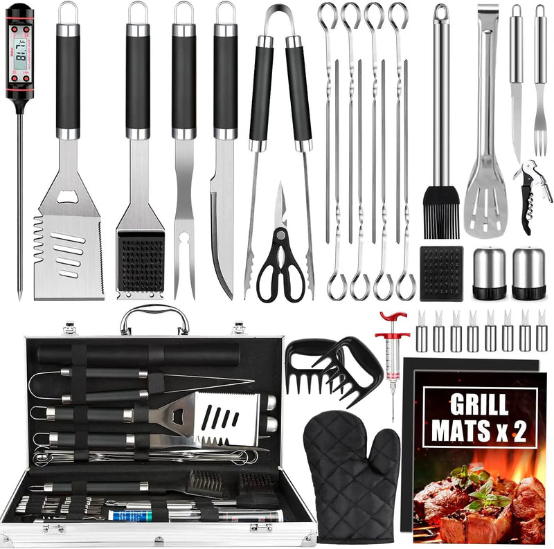 BBQ Grill Accessories Set, 38Pcs Stainless Steel Grill Tools Grilling Accessories with Aluminum Case, Thermometer, Grill Mats for Camping/Backyard Barbecue, Grill Utensils Set for Men Women by GreenHaven Gardens