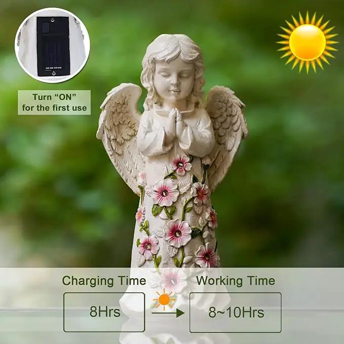Nacome Solar Garden Outdoor Statues Angel with Succulent and 7 LED Lights – Lawn Decor for Patio, Balcony, Yard Ornament - Unique Housewarming Gifts by GreenHaven Gardens