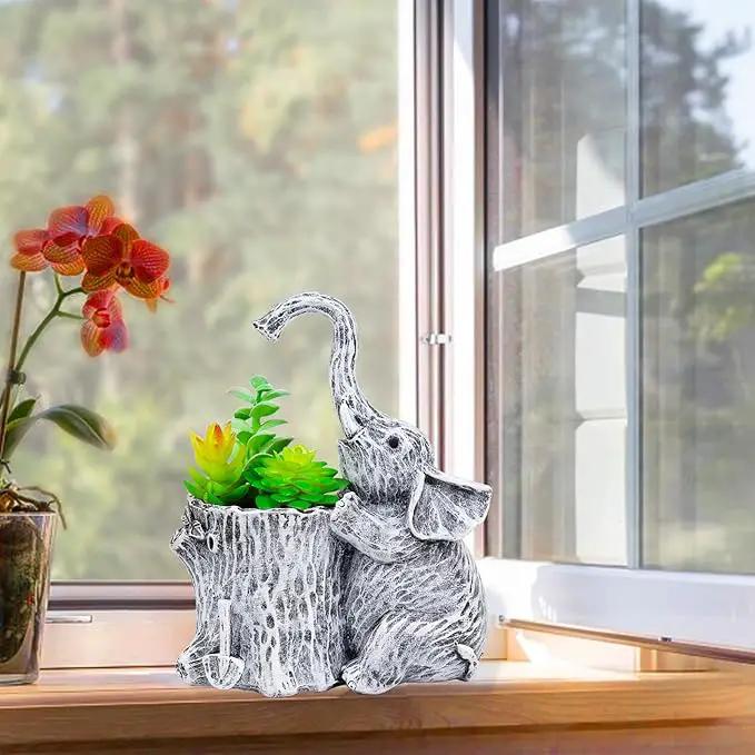 Elephant Gifts for Women Succulent Pots Indoor Elephant Planters for Plant Lovers Cute Outdoor Plant Pots Outdoor Garden Animal Decor Elephant Hug Stump Statue with Drainage Hole by GreenHaven Gardens