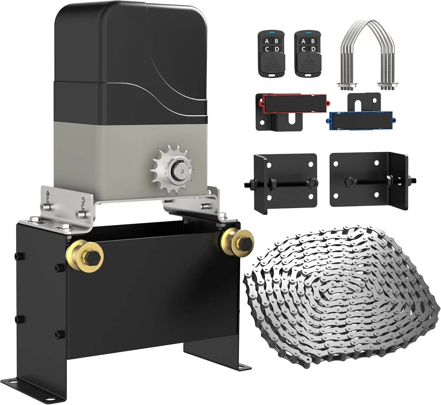 Blütezeit 1100lb Sliding Gate Opener with 13ft Retro-Reflective Photoelectric Beam Sensor | Chain Drive Motor with 2 Remotes, 16.4ft Chains & Wall-Mounted Safety Reflector Switch by GreenHaven Gardens