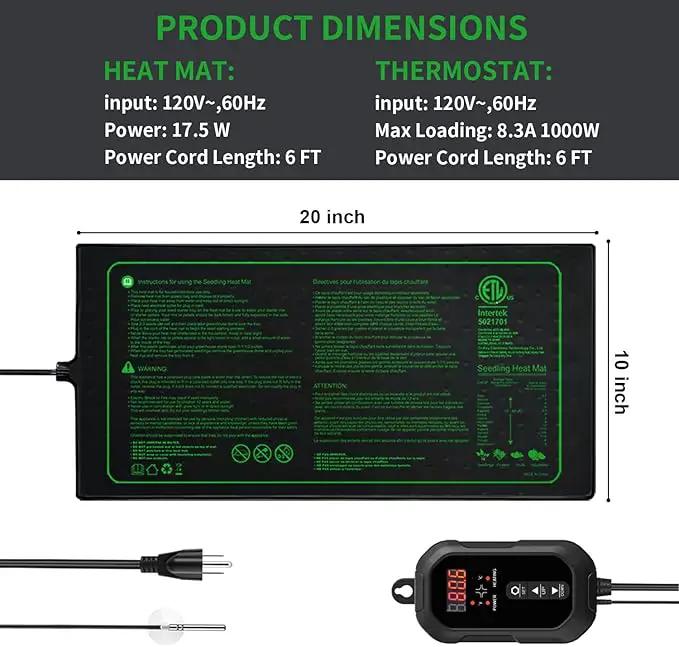 20"x 10" Seedling Heat Mat with Digital Thermostat Combo Set,ETL Certified and Durable Waterproof Warm Hydroponic Heat Mat for Germination,Indoor Gardening,Brewing and Greenhouses by GreenHaven Gardens