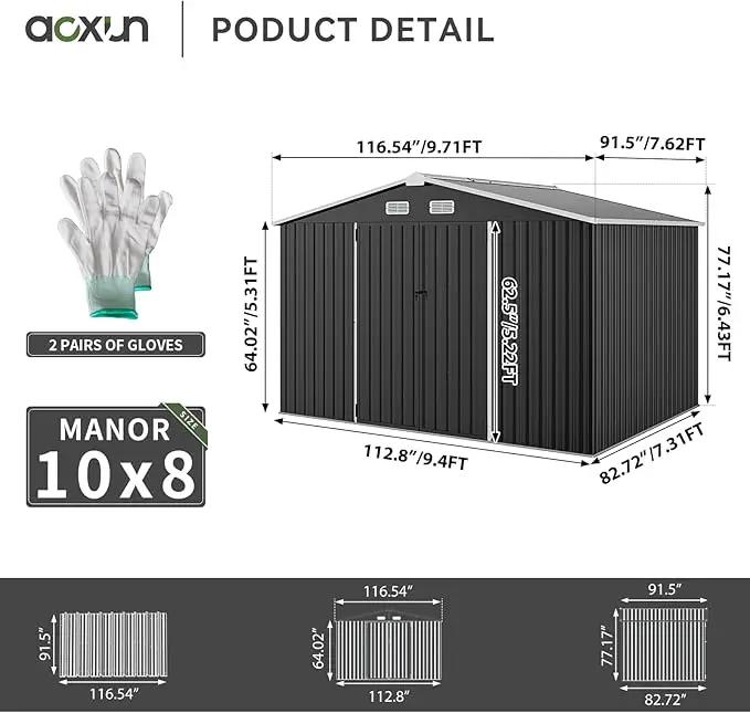 Aoxun 9.4x7.3x6.5 FT Outdoor Storage Shed with Base Outdoor Metal Shed for Tool, Garden, Bike, Placed in Patio, Garden Base Included (Black) by GreenHaven Gardens