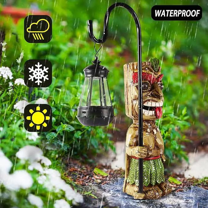 16.7" H Tiki Decor Garden Statue,Large Lantern Tiki Figurine with Solar Lights,Hawaiian Tiki Man Outdoor Patio Yard Lawn Bar Party Beach Pool Pond Halloween Christmas Decoration Ornament Gifts by GreenHaven Gardens