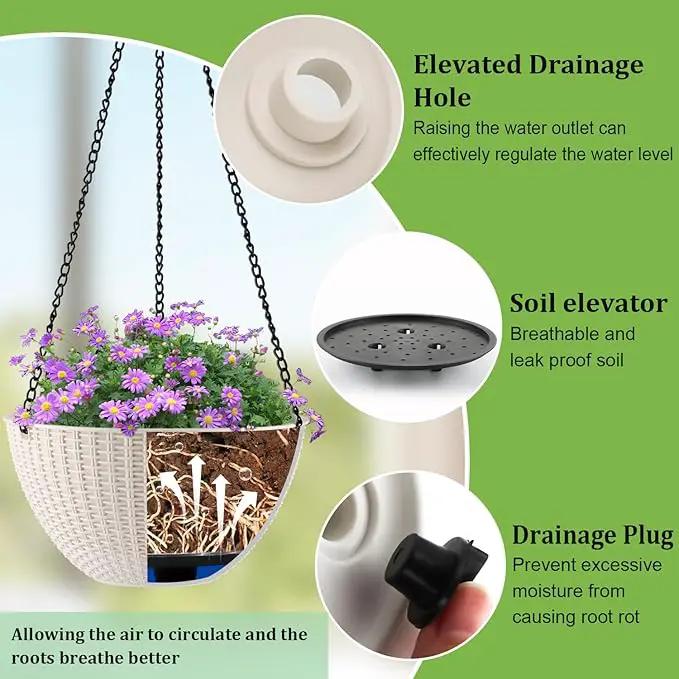 Hanging Planters for Indoor Outdoor Plants 8/10 Inch, 4 Packs Plant Hanger with Drainage Holes, Hanging Basket Flower Pot Perfect for Home, Office and Garden,White by GreenHaven Gardens