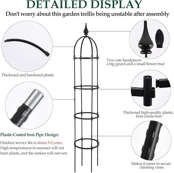 Garden Obelisk Trellis for Climbing Plants Outdoor, 6.6ft Tall Rustproof Coated Metal Plant Support with Garden Twist Tie (1 PK) by GreenHaven Gardens