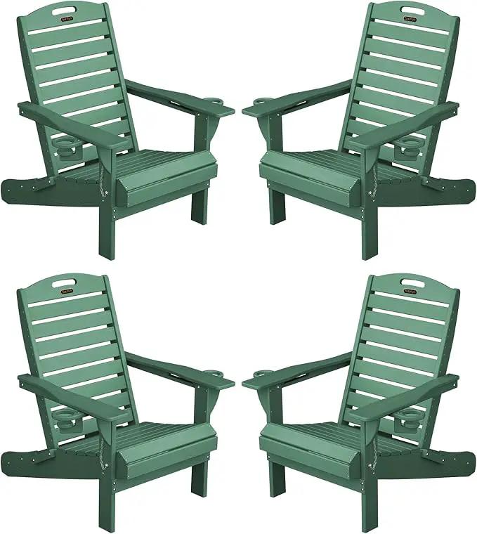 Adirondack Chairs Set of 4, Outdoor Fire Pit Chairs, HDPE All-Weather Adirondack Chairs with Cup Holder, Lawn Chair for Deck, Patio, Garden (Green) by GreenHaven Gardens