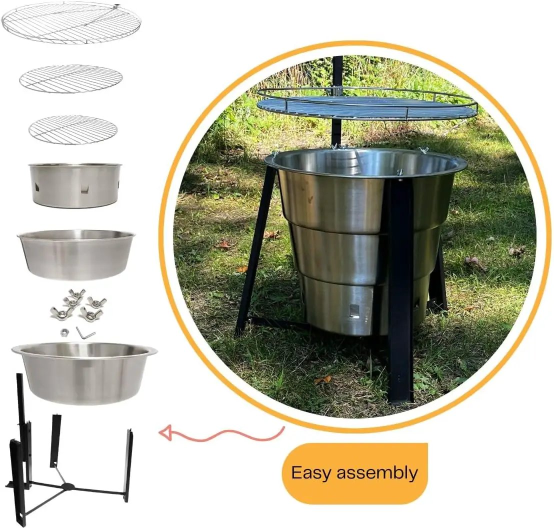 18-Inch Portable Campfire Pit & Grill - Stainless Steel Fire Pit with Raised Edge Grilling Rack by GreenHaven Gardens