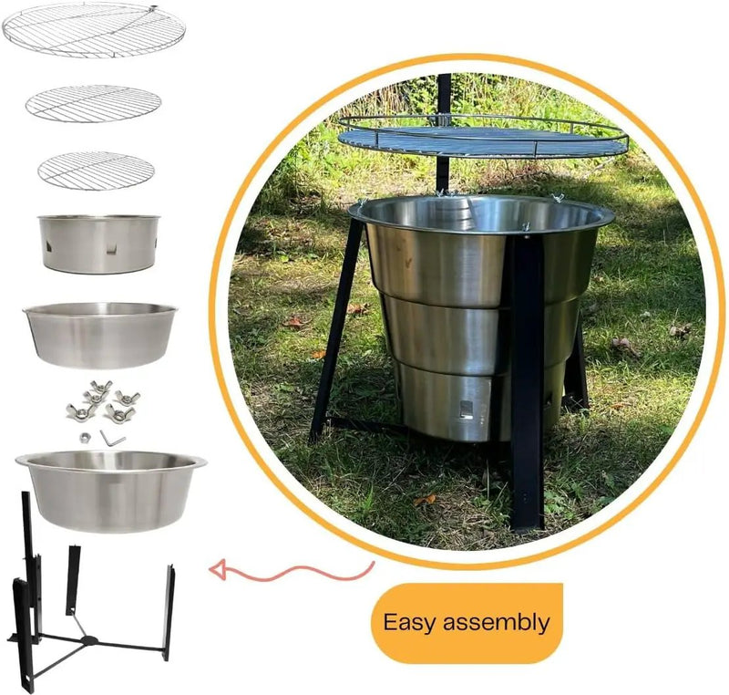 18-Inch Portable Campfire Pit & Grill - Stainless Steel Fire Pit with Raised Edge Grilling Rack by GreenHaven Gardens