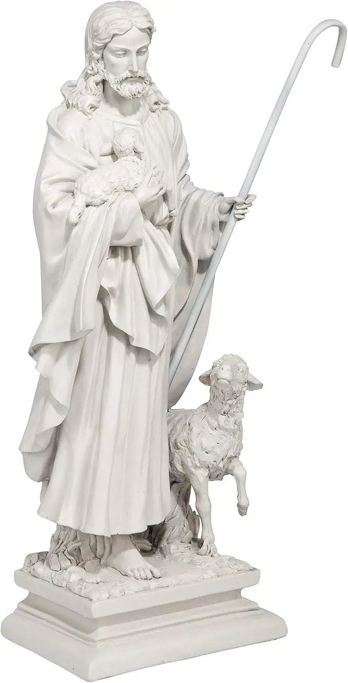 Design Toscano EU1785 Jesus The Good Shepherd Religious Garden Statue, 12 Inches Wide, 8 Inches Deep, 28 Inches High, Antique Stone Finish by GreenHaven Gardens
