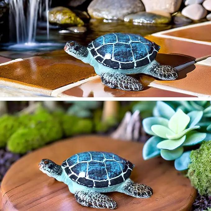 Small Turtle Figurine Sea Turtle Figurine Little Resin Turtle for Garden Decor Blue Turtles Figure Outdoor Outside Pond Ornaments Decorations Mini Statue Valentine's Day Gifts Blue by GreenHaven Gardens