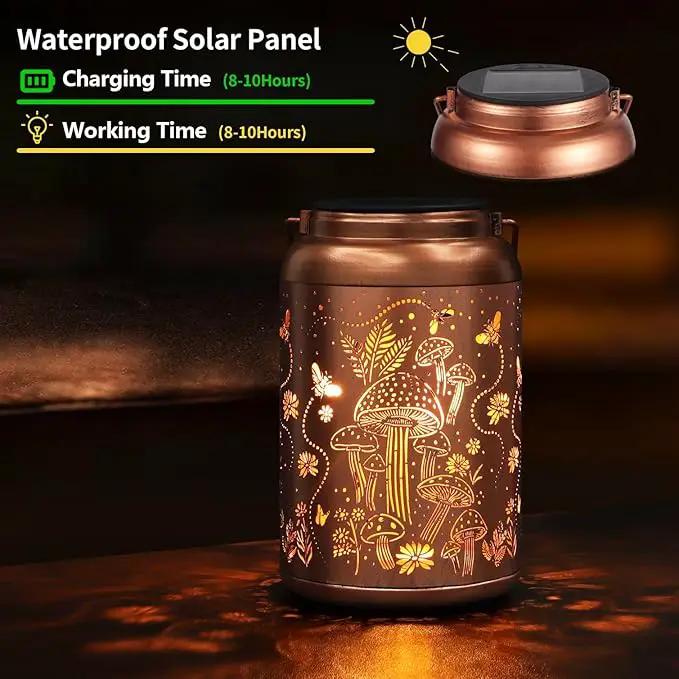 2 Pack Solar Lanterns Outdoor Waterproof, Mushroom Garden Decor Gifts for Women Mom Grandma Hanging Solar Lights Metal Solar Decoration Outside LED Lanterns for Yard, Patio, Lawn by GreenHaven Gardens