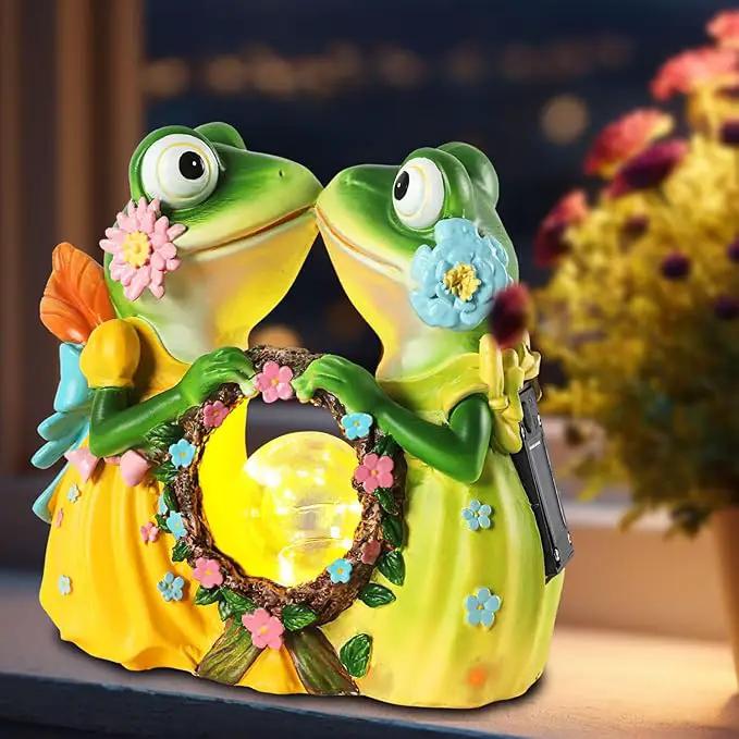 Solar Garden Decor Statue 6.5" Resin Kissing Frog Figurines with Glass Ball Waterproof Frog Decor for Outside Yard Patio Porch Decoration Gift for Mom Grandma Wife by GreenHaven Gardens