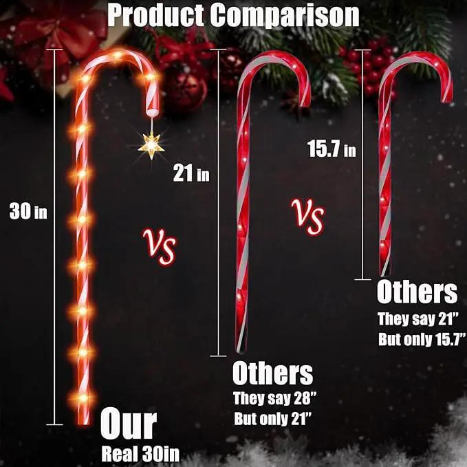 36" Outdoor Christmas Decorations, Real 30" Red Candy Cane Lights Outdoor Pathway 8 Flashing Modes, 12 Pack Christmas Candy Cane Lights, Christmas Decorations Outdoor Yard, Warm Lights with Star by GreenHaven Gardens