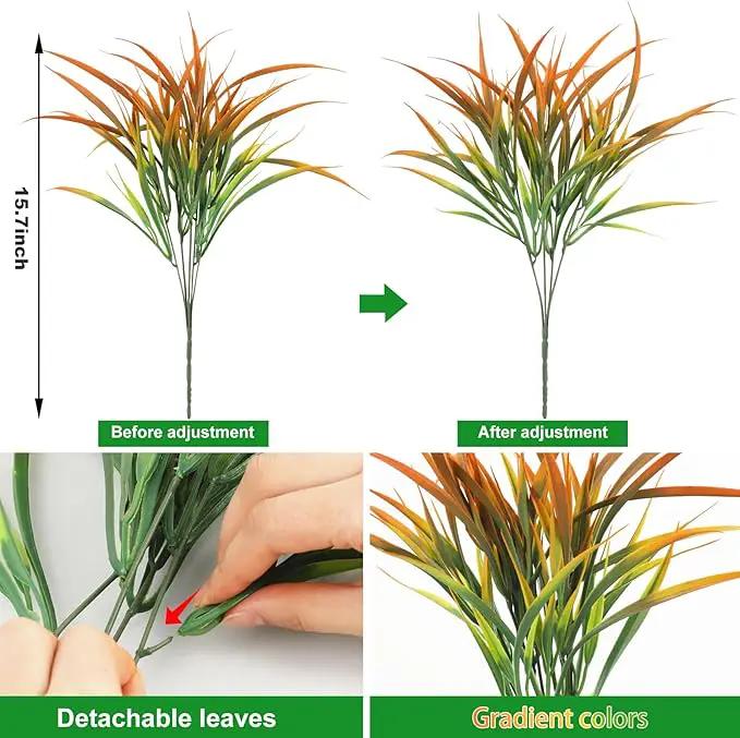 Ouddy Decor 16 Bundles Artificial Fall Plants Outdoor Fake Grass Stems UV Resistant Faux Plastic Plants Shrubs for Autumn Home Garden Pathway Farmhouse Front Porch Harvest Thanksgiving Decor, Orange by GreenHaven Gardens