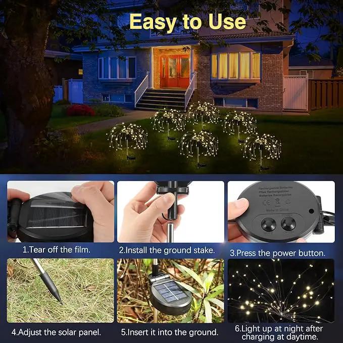 Firework Waterproof LED Solar Lights - 120 LED Outdoor warmer starburst garden decor with 8 modes by GreenHaven Gardens