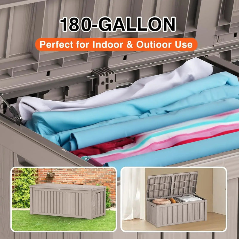 180GAL Brown Versatile Outdoor Deck Box – Waterproof, SGS - Tested UV Protection, Fits Various Storage Needs: Pool Accessories to Gardening Supplies by GreenHaven Gardens