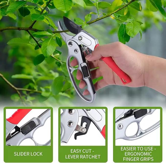 Ultra Sharp Germany Steel Pruning Shears - Cuts 3X Easier, Weak Hand Arthritis Snips, Rust-Resistant, Effortlessly 1-Inch Cut Capacity Garden Scissors, Ergonomic Handle (Red) by GreenHaven Gardens