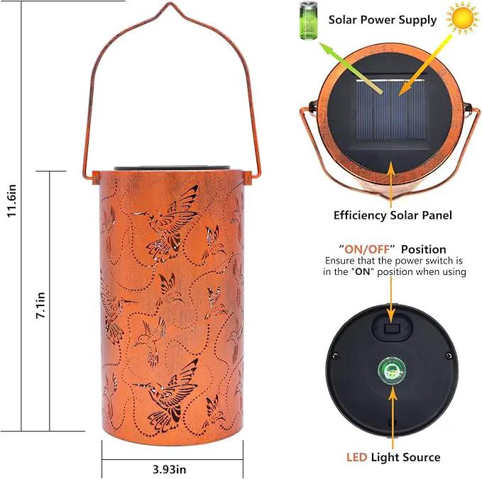 2 Pack Solar Lanterns Outdoor Hanging Hummingbird Decor Lantern,Waterproof Hollow Out Metal Decorative Garden Light,Graceful Decoration for Patio,Yard,Landscape,Festival by GreenHaven Gardens