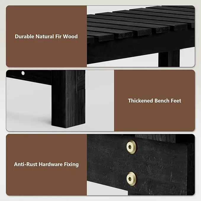 Nidouillet Outdoor Garden Bench, Weatherproof Patio Benches 2-Person Seat Backless Wooden Porch Bench, Multifunctional Slat All Weather Bench for Garden Lawn Porch Park Backyard (Black, 35.5 inch) by GreenHaven Gardens