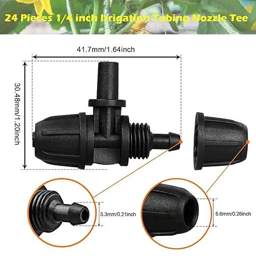 Upgraded Drip Irrigation Fittings for 1/4 inch Tubing to 6mm Flat Mouth: 24 Pieces Lock Barbed Nozzle Tee Connectors for Connecting Micro Atomizing Nozzle for Garden Greenhouse Patio Misting by GreenHaven Gardens