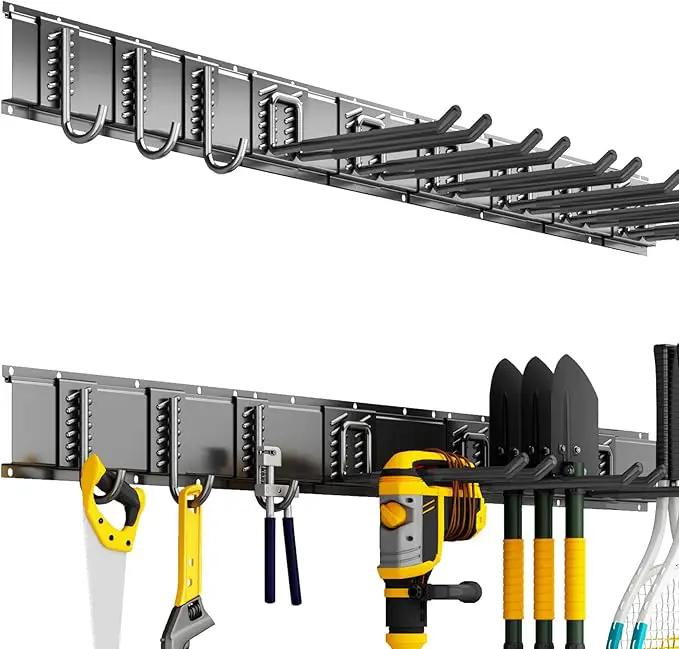 Garage Organization Tool Organizer Wall Mount, 48inch Heavy Duty Garden Tool organizer Storage System, Easy Install With 9 Adjustable Hooks, For Garage, Basement, Shed, Workshop(Black) by GreenHaven Gardens