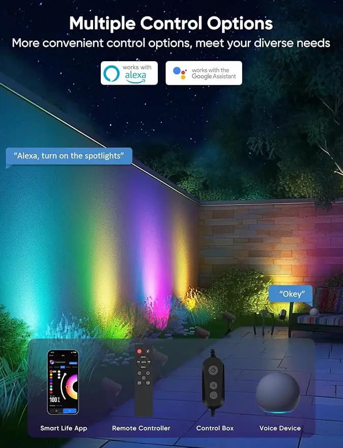Smart Landscape Lighting Kit 36W, RGBCW Smart Landscape Lights 6 Pack, IP65 Waterproof Outdoor Spotlights, Alexa/Google Assistant Compatible, for Garden Pathway Yard Holiday Decor by GreenHaven Gardens