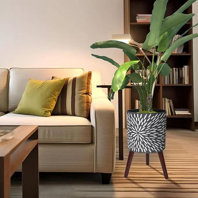 12 Inches Plant Pot with Stand, Large Modern Standing Planters for Indoor Plants with Drainage Holes, Gray Flower Pots with Legs by GreenHaven Gardens