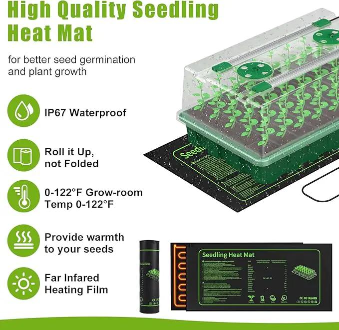 Seed Starter Tray with Grow Light, 40 Cells Seed Starter Kit with Heat Mat, Seedling Starter Trays with Humidity Domes, Automatic Timer, Adjustable Brightness Indoor Greenhouse by GreenHaven Gardens