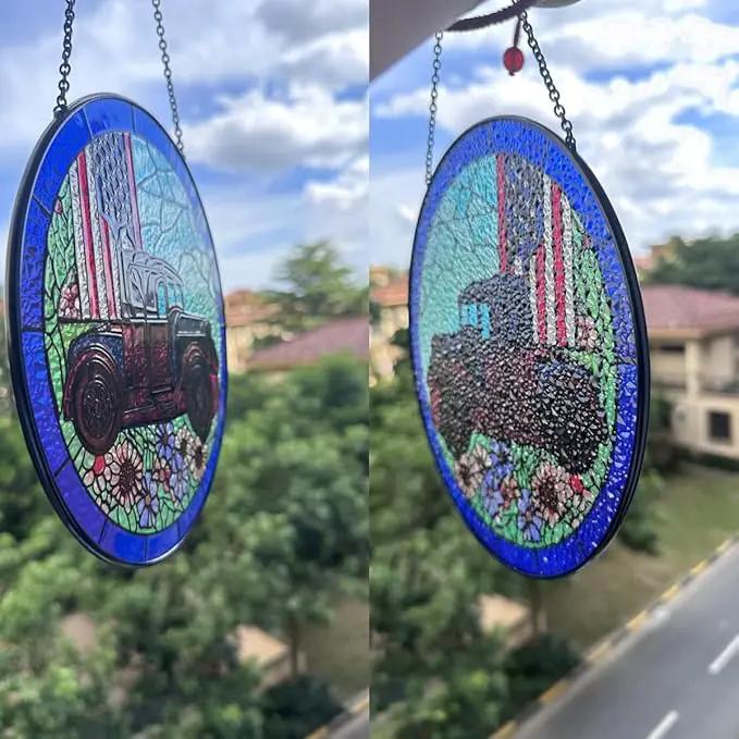 Patriotic Sun Catchers Us Flag - Originally Designed 4th of July Decorations Gifts for Veteran Stained Glass Window Hanging | Patriotic Suncatcher for Men by GreenHaven Gardens