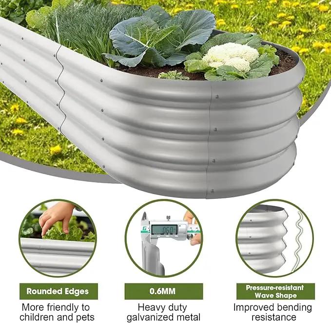 6x2x1ft Oval Galvanized Raised Garden Bed Outdoor 9-in-1 Large Metal Modular Planter Box Raised Beds for Gardening,Vegetables,Fruits,Flowers & Herbs (Silver) by GreenHaven Gardens
