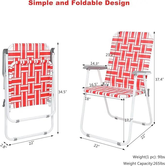VINGLI Patio Lawn Webbed Folding Chairs Set of 4, Outdoor Beach Chair Portable Dining Chair for ir for Outdoor Yard, Garden(Red, Classic) by GreenHaven Gardens