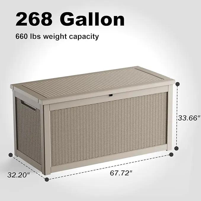 260 Gallon Outdoor Deck Box,Storage Lockable Waterproof Patio Furniture,Garden Tools,Cushions,Pool Accessories Outside Storage Resin Box(Grey) by GreenHaven Gardens