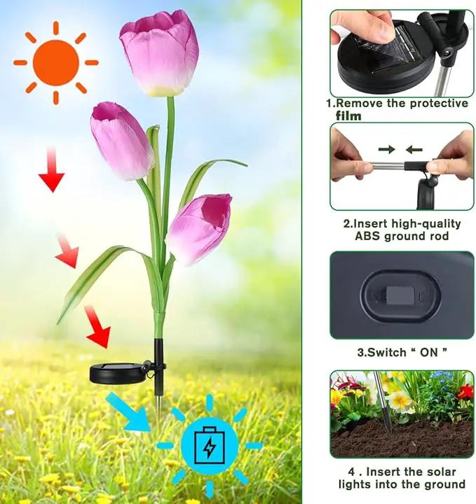 Veesee Solar Garden Outdoor Flower Light, Powered Stake for Decorative Landscape Lawn Yard Patio LED Lighting (Tulip-Purple, 2Pack) by GreenHaven Gardens
