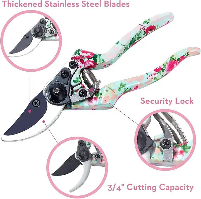 Gardening Tools, 8 Pcs Heavy Duty Floral Garden Tool Set Birthday Gifts for Women WANCHI Rose Red Gardening Kit (Garden Tool Bag Kneeling Pad Weeder Fork Hand Rake Pruning Shears Trowel Transplanter) by GreenHaven Gardens