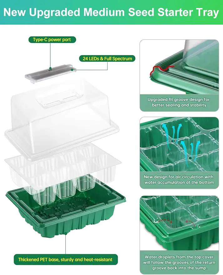 3-Pack Seed Starter Trays with Heat Mat, Seed Starter Kit with Grow Lights, 36 Large Cells Seed Germination Kit with Adjustable Humidity Vents for Indoor Plants Seeds Starting, Ideal Gardening Gifts by GreenHaven Gardens