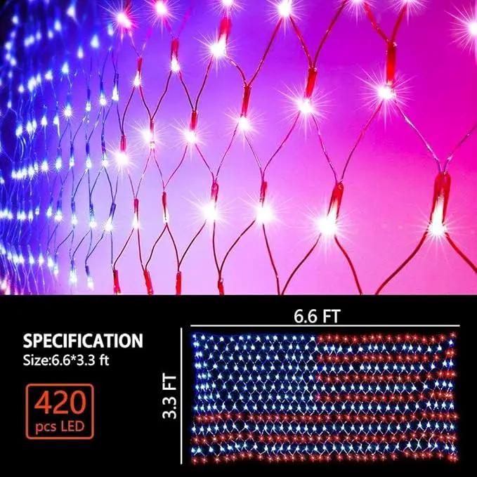 MUYUN American Flag String Lights, 420 LED USA Flag Net Light Waterproof Patriotic Lights for Party Home Decor July 4th Decorations Independence Day by GreenHaven Gardens