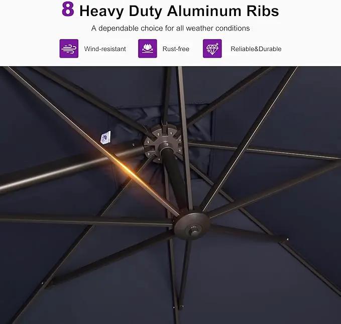 PURPLE LEAF 8 Feet Cantilever Patio Umbrella Square Umbrella with 360° Rotation and Aluminum Offset Hanging Outdoor Umbrella for Pool Garden Backyard Deck, Navy Blue by GreenHaven Gardens
