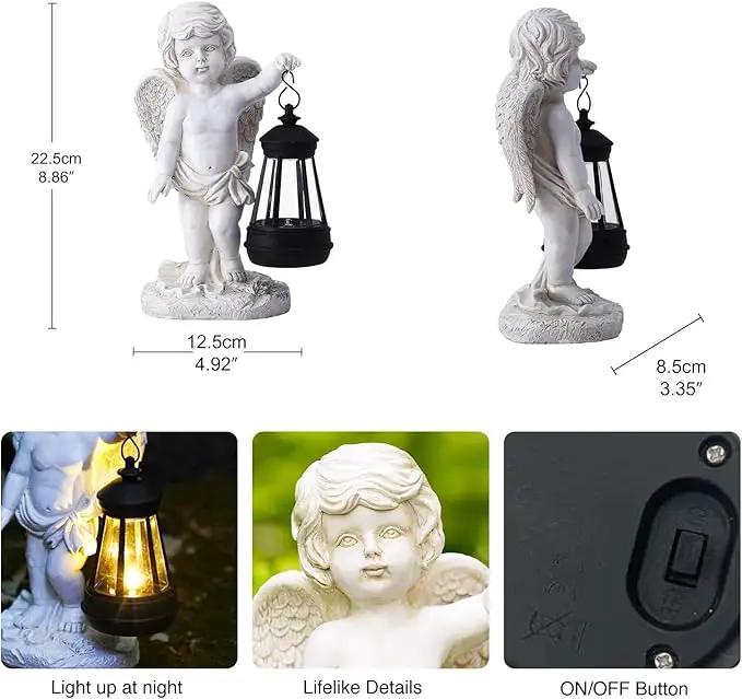 Goodeco Cherub Statue with Solar Lantern - Angel Statue for Garden Patio Yard Porch Lawn Outdoor Decor, Angel Figurines Memorial Spiritual Gifts by GreenHaven Gardens