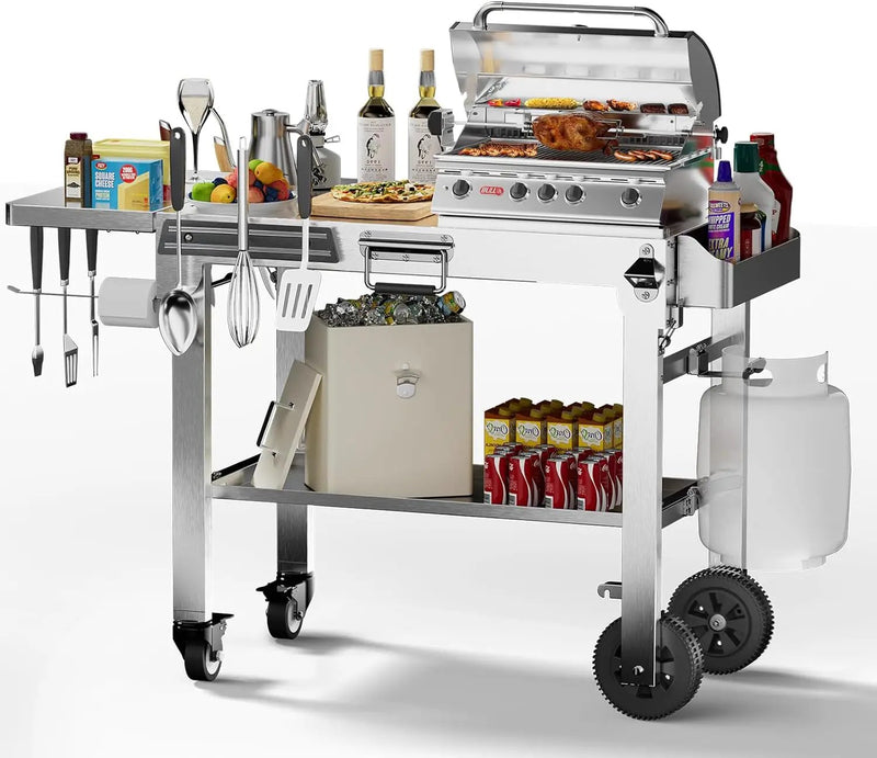 Food Grade 304 Stainless Steel BBQ Grill Table fits Tabletop Griddle, Outdoor Grill Table with 4 Foldable Legs, Portable Grill Stand for RV, Camping, Tailgating by GreenHaven Gardens